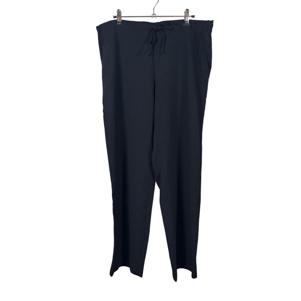 ExOfficio Savvy Pants Womens M Black Crinkle Texture Drawstring Elastic Waist